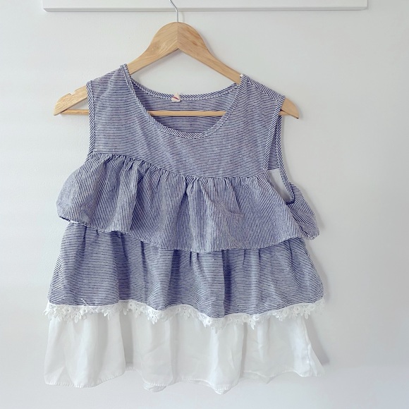 Ruffle Tiered Pinstripe Tank Top - Picture 3 of 3